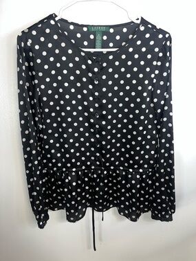 Lauren Ralph Lauren Black & White Polka Dot Peplum Blouse